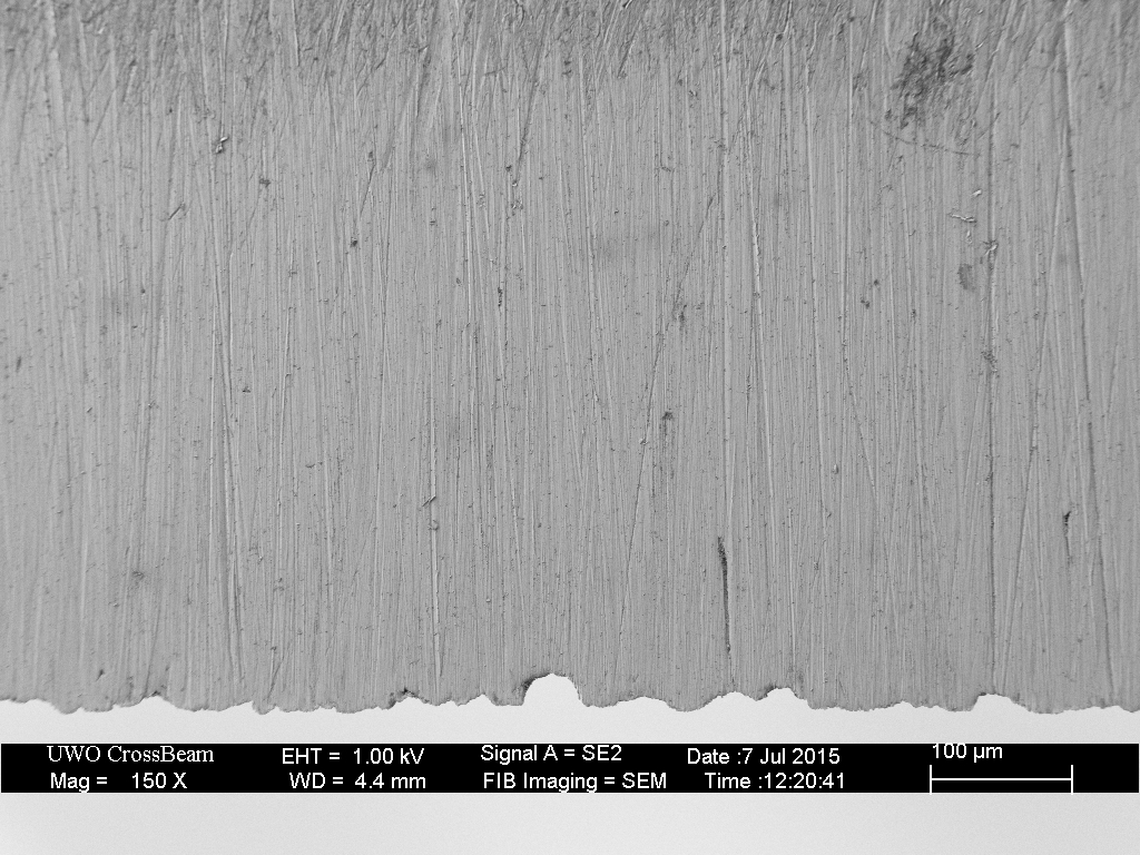 Side-view image of the blade following honing on the Shapton Pro 320.