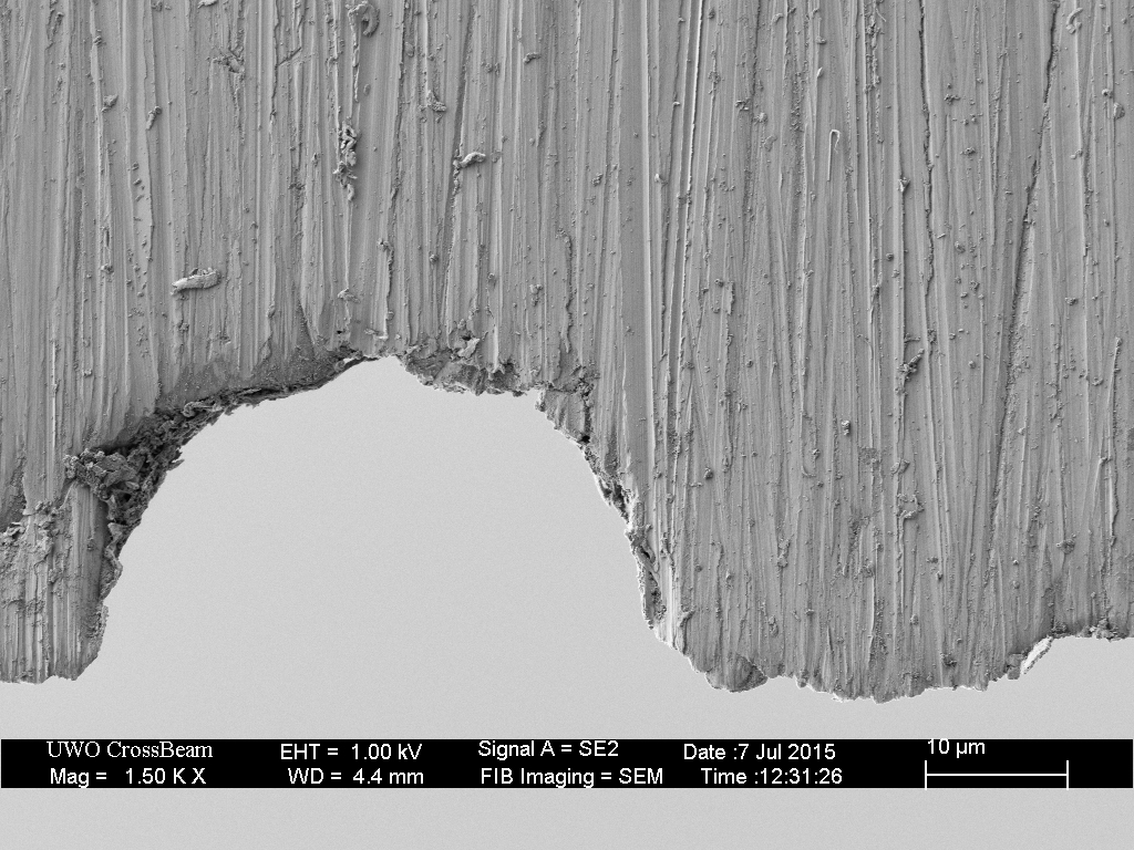 Side-view image of the blade following honing on the Shapton Pro 320.