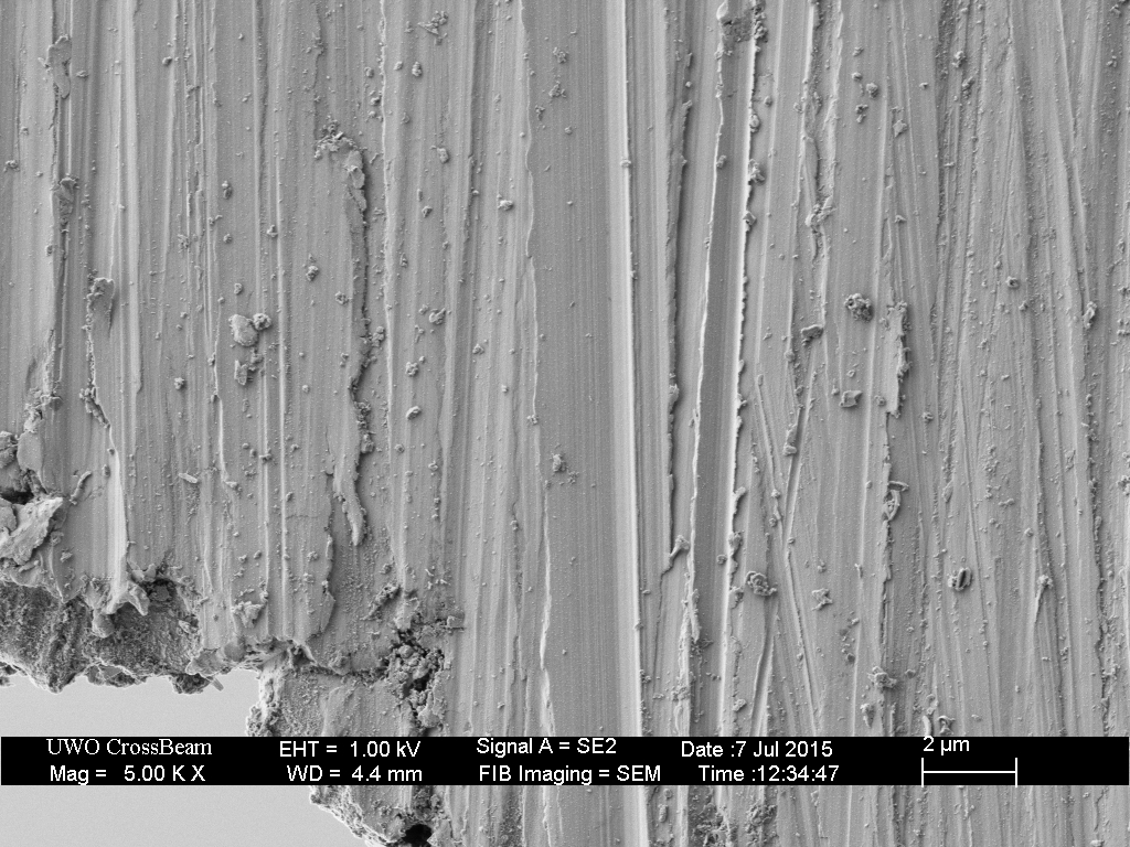 Side-view image of the blade following honing on the Shapton Pro 320.